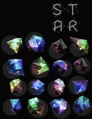 Soyut poligonal etiket tasarımı. Astronomi unsurları 