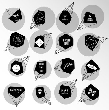 Soyut poligonal etiket tasarımı. Astronomi unsurları 