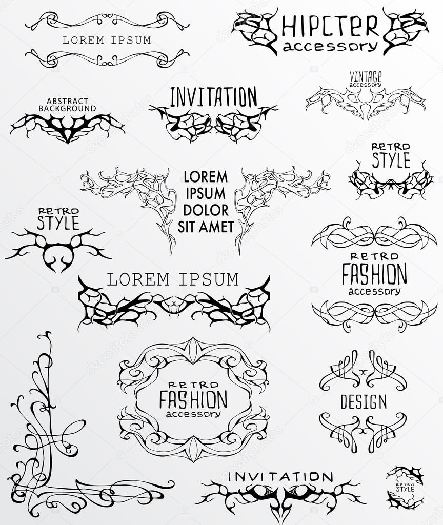 Set of calligraphic and floral 
