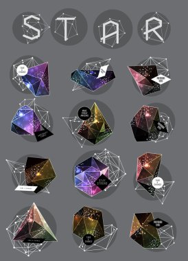 Soyut poligonal etiket tasarımı. Astronomi unsurları 