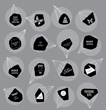 Soyut poligonal etiket tasarımı. Astronomi unsurları 