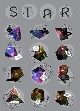 Soyut poligonal etiket tasarımı. Astronomi unsurları 