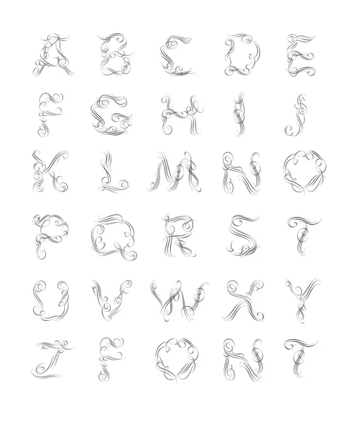 Alfabet Kaligrafi. Rancangan elemen - Stok Vektor
