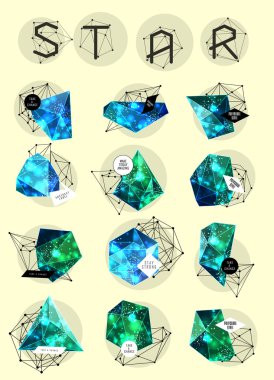 Soyut poligonal etiket tasarımı. Astronomi unsurları 