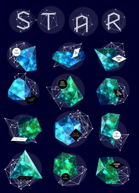 Soyut poligonal etiket tasarımı. Astronomi unsurları 
