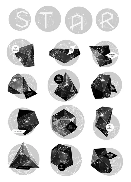 Design astratto dell'etichetta poligonale. Elementi di astronomia — Vettoriale Stock