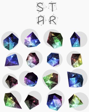 Soyut poligonal etiket tasarımı. Astronomi unsurları 