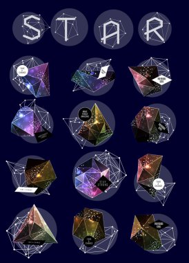 Soyut poligonal etiket tasarımı. Astronomi unsurları 