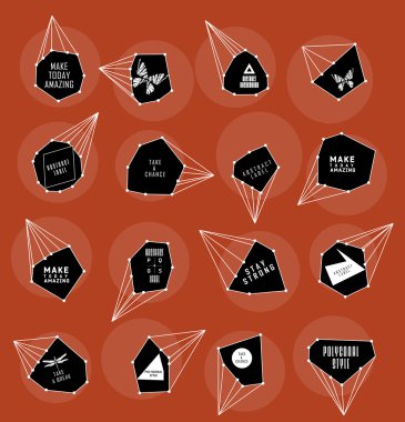 Soyut poligonal etiket tasarımı. Astronomi unsurları 