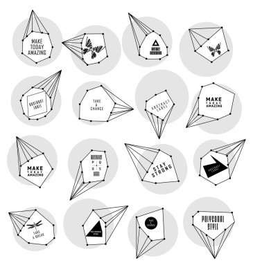 Soyut poligonal etiket tasarımı. Astronomi unsurları 