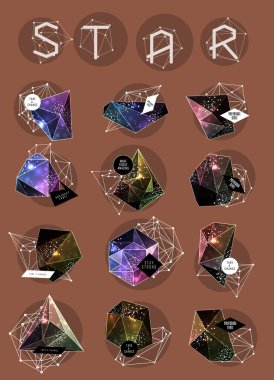 Soyut poligonal etiket tasarımı. Astronomi unsurları 