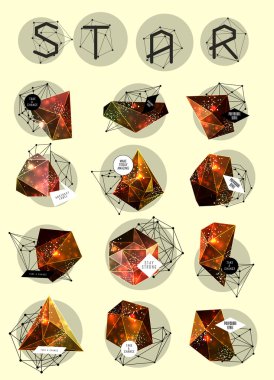 Soyut poligonal etiket tasarımı. Astronomi unsurları 