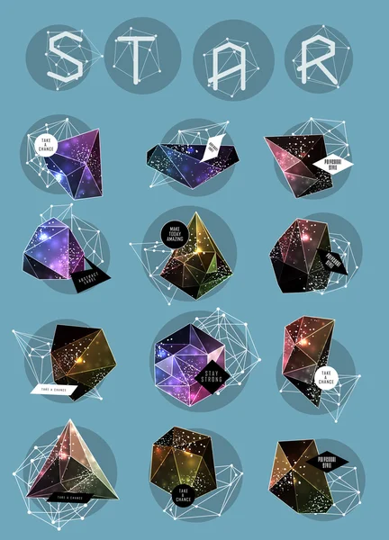 Soyut poligonal etiket tasarımı. Astronomi unsurları 