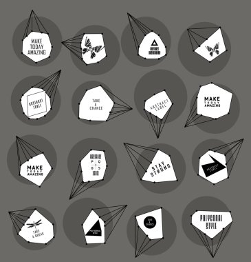 Soyut poligonal etiket tasarımı. Astronomi unsurları 