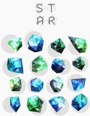 Soyut poligonal etiket tasarımı. Astronomi unsurları 