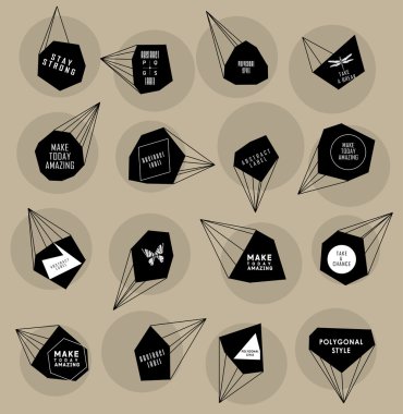 Soyut poligonal etiket tasarımı. Astronomi unsurları 