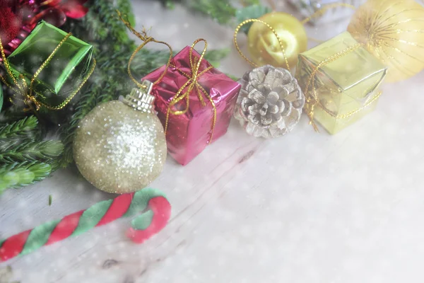 Christmas composition with snow and Christmas decoration — Stock Photo, Image