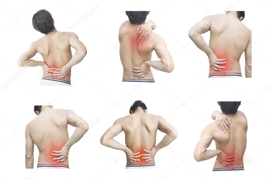 man with back pain, isolated in white background 