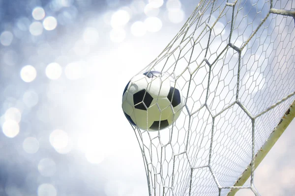 Soccer ball in goal — Stock Photo, Image