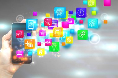 Akıllı telefon kullanan bir iş adamı. Sosyal medya kavramı.