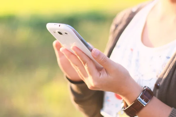 Woman Using Smartphone Social Media Concept — Photo