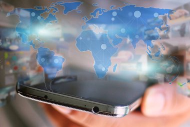 Dünya haritası bağlandı. Sosyal ağ kavramı. Küreselleşme işi.