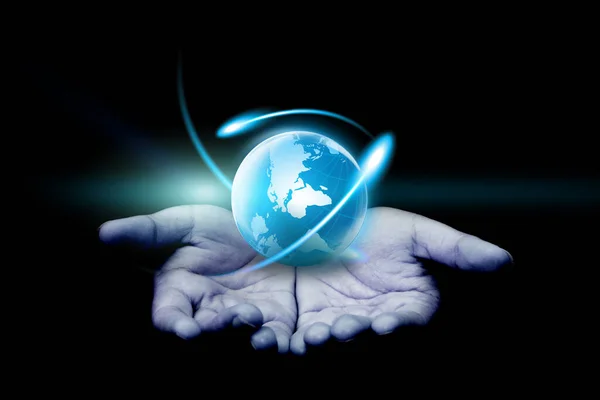 Hand Holding Glowing Globe — Stock Photo, Image