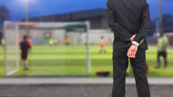 Gerente Futebol Com Campo Futebol Holofotes Brilhantes — Fotografia de Stock