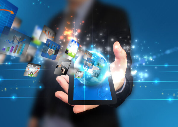 hand holding business world 