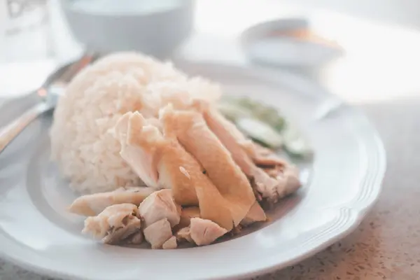 Hainanese Chicken Rice Steamed Chicken Rice White Dish — Stock Photo, Image