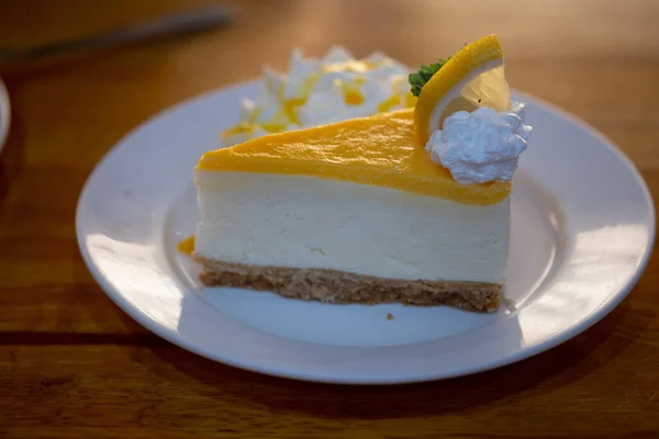 Slice Cheesecake Lemon Healthy Organic Summer Dessert Pie — Stock Photo, Image