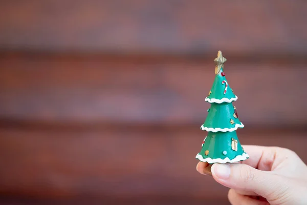 Mini Christmas Tree Hand Copy Space — Stock Photo, Image
