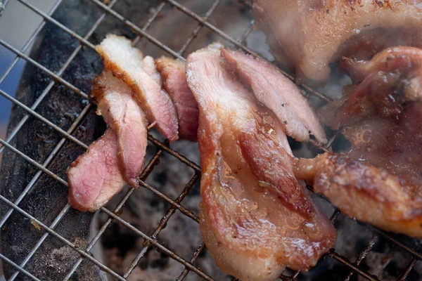 Carne Maiale Grigliata Sul Collo Piastra Stufa Vista Dall Alto — Foto Stock