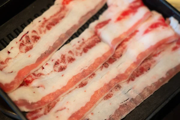 Rohes Schweinefleisch Scheiben Geschnitten Für Japanischen Hot Pot Auch Als — Stockfoto