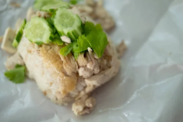 Thailand Gourmet Ayam Rebus Dengan Nasi Atau Hainan Nasi Ayam — Stok Foto