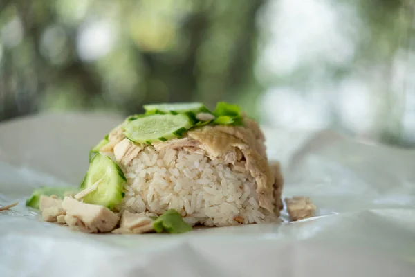 Thailand Gourmet Dikukus Ayam Dengan Nasi Thailand Disebut Khao Man — Stok Foto