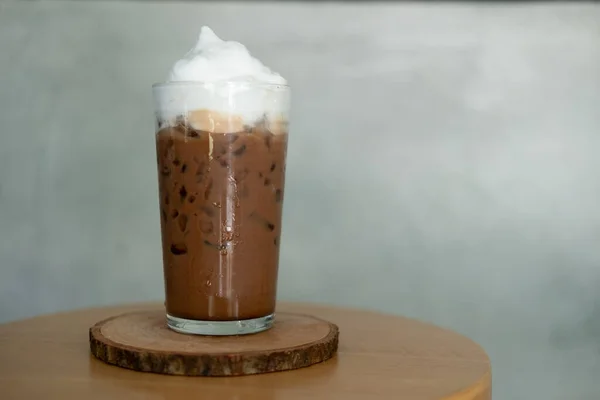 Verre Café Moka Glacé Avec Mousse Lait Expresso Mélangé Avec — Photo