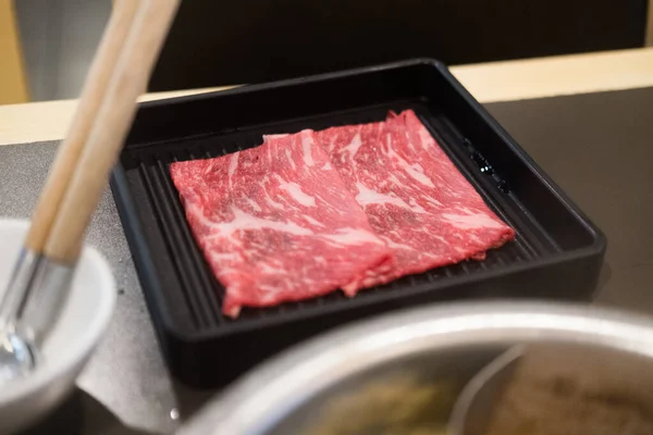 Premium Grade Fresh Raw Thin Sliced Beef Shabu Shabu Yakiniku — Stock Photo, Image