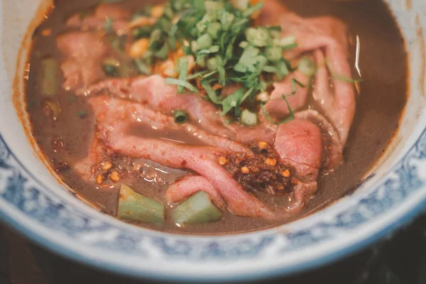 Macarrão Com Carne Wagyu Estilo Tailandês Tailandeses Chamam Macarrão Barco — Fotografia de Stock