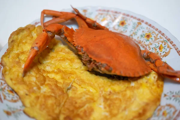 Satu Tempat Kepiting Kukus Omelet Thailand Thailand Makanan Buatan Sendiri — Stok Foto