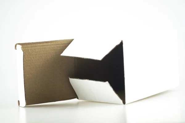Opened Cardboard Box White Background — Stock Photo, Image