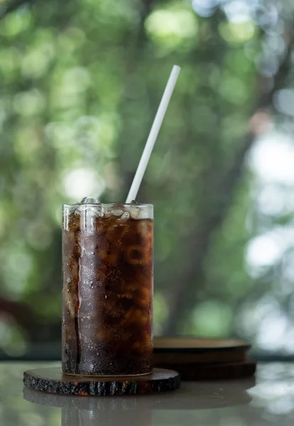 Glass Cup Soft Drink White Straw — Foto de Stock