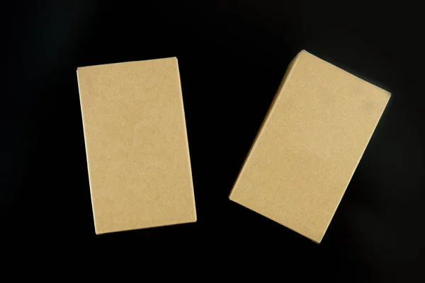 Two Brown Carton Boxes Black Background Top View — 图库照片