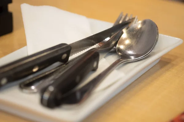 Close Shot Cutlery Set Napkin — 图库照片