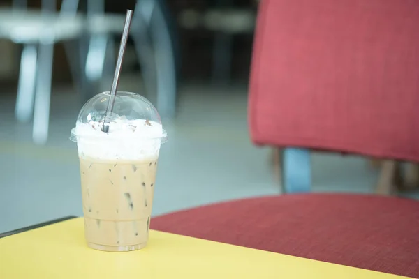 Iced Cappuccino Take Away Glass Black Straw — Stock Photo, Image
