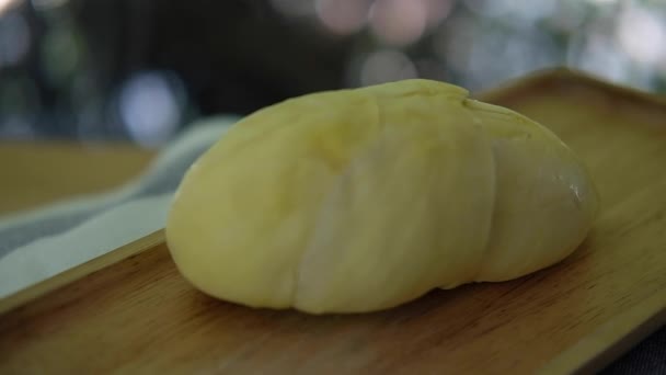 Fresh Durian Fruit Wood Tray Popular Tropical Thai Traditional Fruits — Stock Video