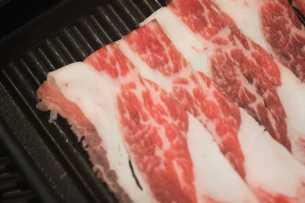 Raw Freshly Prepared Sliced Beef Japanese Sukiyaki — Stock Photo, Image