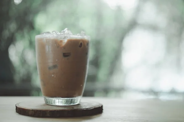 Copo Mocha Gelada Mesa Madeira Verão Frio Conceito Bebidas Saudáveis — Fotografia de Stock