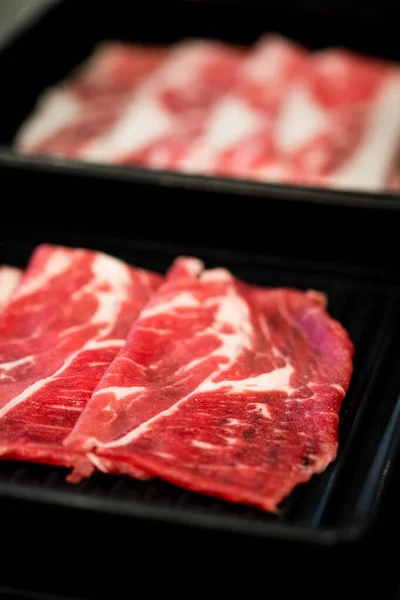 Thin Slices Beef Cooking Shabu Shabu Sukiyaki — Stock Photo, Image