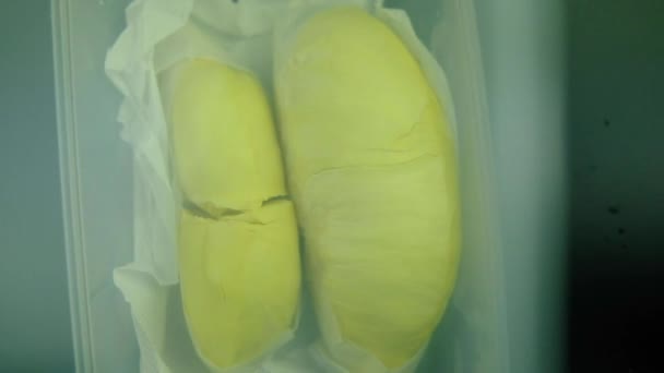 Golden Durian Raja Buah Dalam Kemasan Kotak Untuk Memberikan Kepada — Stok Video
